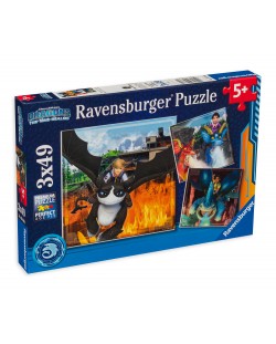Puzzle Ravensburger din 3 x 49 de piese - Dragoni: Cele 9 lumi