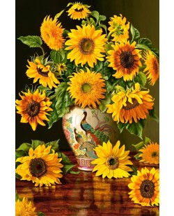 Castorland 24 de bucăți Floarea-soarelui într-o vază cu păuni Puzzle cu cărți poștale