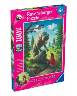 Puzzle cu paiete Ravensburger din 100 de piese XXL - Scufița Roșie și Lupul