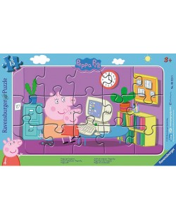 Puzzle pentru copii Ravensburger 15 piese - Peppa Pig la computer