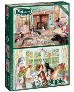 Puzzle Falcon din 2 x 1000 piese- Animals at Home