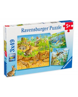 Puzzle Ravensburger de 3 de cate 49 piese - Animale in natura