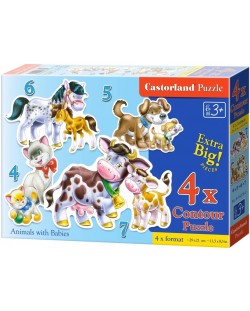 Puzzle Castorland 4 în 1 - Animale cu puii lor