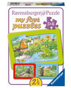 Puzzle Ravensburger din 3 х 6 piese - Small animals in the garden