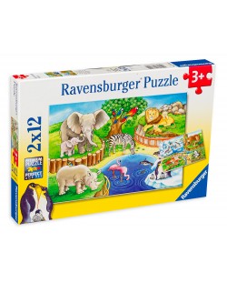 Puzzle Ravensburger 2 de cate 12 piese - Animale in gradina zoologica