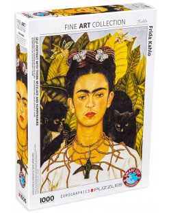 Puzzle Eurographics de 1000 piese – Autoportret cu colier de spini si colibri,Frida Kahlo