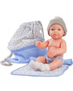 Papusa-bebelus Paola Reina Mini Pikolines - Cu geanta albastra si paturica, fetita, 32 cm