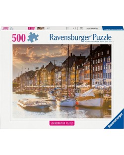 Puzzle Ravensburger din  500 piese - Apus de soare la Copenhaga