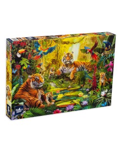 Puzzle Black Sea Lite de 1000 piese - Familia de tigri, Ian Patrick Krasny