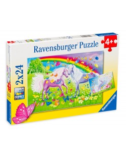 Puzzle Ravensburger din 2 x 24 piese - Cai cu curcubeu