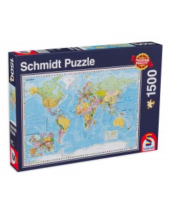 Puzzle Schmidt de 1500 piese - Harta lumii, in germana