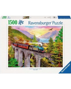 Puzzle Ravensburger  din  1500 piese - Călătorie cu trenul toamna