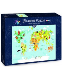 Puzzle Bluebird de 150 piese - World Map for Kids