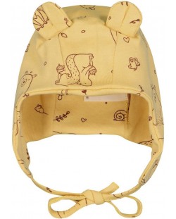 Pălărie din bumbac Bio Baby - Cu animale din pădure, 0-4 luni, galben