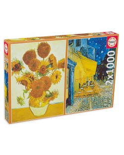 Puzzle Educa din 2 x 1000 de piese - Vincent van Gogh, Sunflowers and Café Terrace at Night