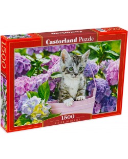 Puzzle de 1500 de piese Castorland - Pisicuță într-un coșuleț
