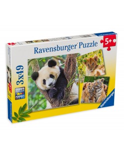 Puzzle Ravensburger din 3 x 49 de piese - Panda, tigru și leu