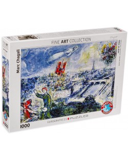 Puzzle Eurographics de 1000 piese - Buchetul din Paris, Mark Chagall