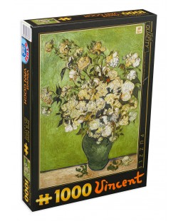 Puzzle D-Toys de 1000 piese - Trandafiri rozi in vaza, Vincent van Gogh