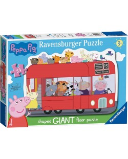 Puzzle de podea Ravensburger din  24 piese - Peppa Pig într-un autobuz londonez