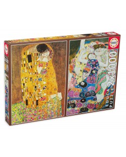 Puzzle Educa din 2 x 1000 de piese - Sarutul si Fecioara de Gustav Klimt