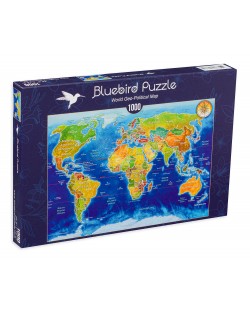 Puzzle Bluebird de 1000 piese - World Geo-Political Map, Adrian Chesterman