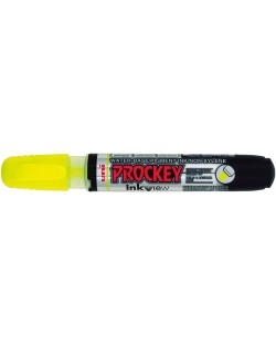 Marker permanent Uni Prockey - PM-225F, varf rotund si conic, 1,4-2,0 mm si 3,7 mm, galben fluorescent