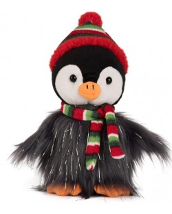 Jucărie de pluș Amek Toys - Pinguin cu eșarfă de Crăciun, 17 cm