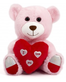 Ursuleț Tea Toys  - cu inima, 33 cm, roz