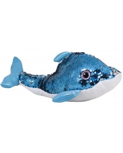 Jucărie de pluș Amek Toys - Delfin cu paiete, albastru, 22 cm