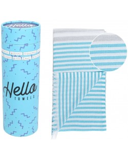 Prosop de plajă în cutie Hello Towels - Bali, 100 x 180 cm, 100% bumbac, turcoaz-albastru