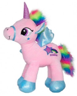 Jucărie de pluș Amek Toys - Unicorn cu coamă colorată, roz, 41 cm