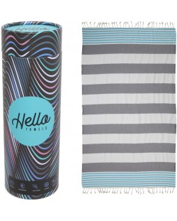 Prosop de plajă în cutie Hello Towels - New Collection, 100 x 180 cm, 100% bumbac, albastru-gri