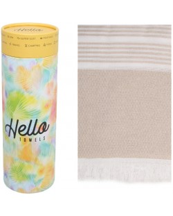Prosop de plajă în cutie Hello Towels - New Collection, 100 x 180 cm, 100% bumbac, bej