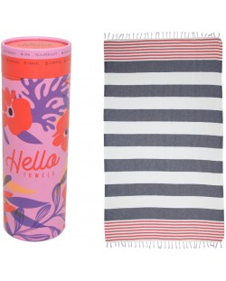 Prosop de plajă în cutie Hello Towels - New Collection, 100 x 180 cm, 100% bumbac, albastru-roșu