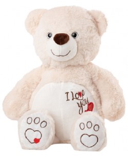 Jucărie de pluș Amek Toys - Ursuleț de pluș cu inimioare brodate, alb, 33 cm