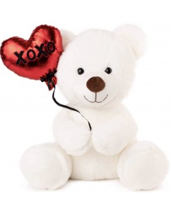 Jucărie de pluș Amek Toys - Urs alb cu inimă, 38 cm