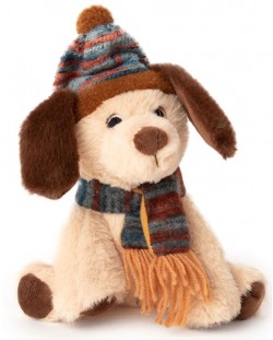 Jucărie de pluș Amek Toys - Câine de Crăciun cu pălărie și eșarfă, 20 cm
