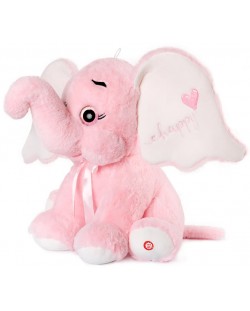 Jucărie de pluș Amek Toys - Elefant cu inimă și sunet, roz, 41 cm