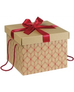 Cutie de cadou Giftpack - Auriu cu rosu, cu panglica si manere, 27 х 27 х 20 cm