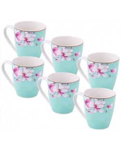 Serviciu porțelan pentru băuturi calde Morello - Tiffany Blue Magnolia, 6 căni, 360 ml