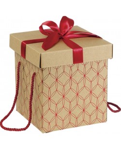 Cutie de cadou Giftpack - Cu panglică roșie și mânere, 18.5 x 18.5 x 19.5 cm