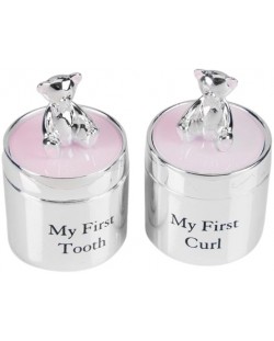 Set cutii placate cu argint primul dinte si prima suvita de par Widdop - Bambino, roz