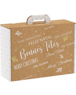 Cutie de cadou Giftpack - Bonnes Fêtes, kraft și alb, 34.2 x 25 x 11.5 cm