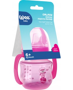 Pahar de tranziție cu mânere Wee Baby - Galaxy, PP, 125 ml, roz