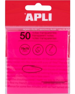 Bilete adezive transparente Apli - roz, 75 x 75 mm, 50 bucăți