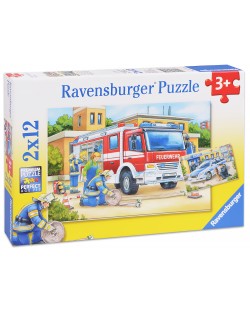 Puzzle Ravensburger din 2х12 piese - Politist si pompieri