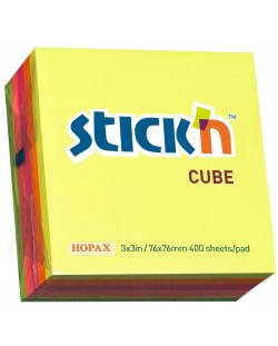 Notite adezive Stick'n - 76 x 76 mm, neon, 5 culori, 400 file