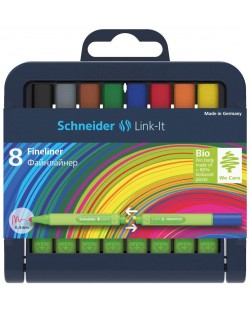 Set fineliners Schneider - Link-It, 8 culori, intr-o cutie cu suport