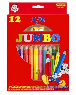 Creioane colorate cu ascutitoare  Sense – 1/2 Jumbo, 12 bucati